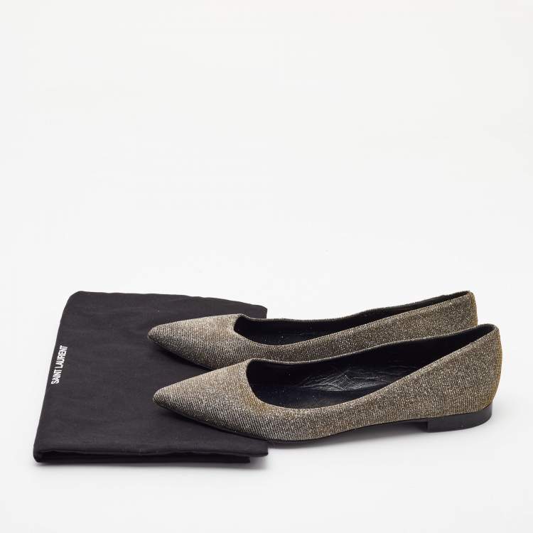 Pre Owned Saint Laurent Metallic Lurex Fabric Pointed Toe Ballet Flats Size 38.5