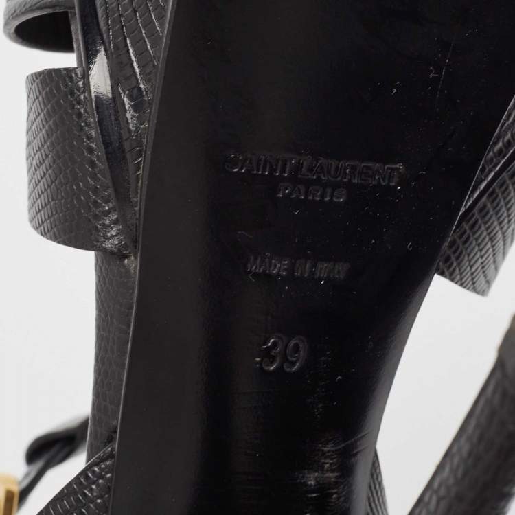 Pre Owned Saint Laurent Black Embossed Lizard Tribute Sandals Size 39