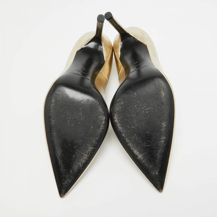 Pre Owned Saint Laurent Gold Leather Anja Pointed Toe Pumps Size 39