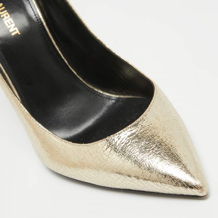 Pre Owned Saint Laurent Gold Leather Anja Pointed Toe Pumps Size 39