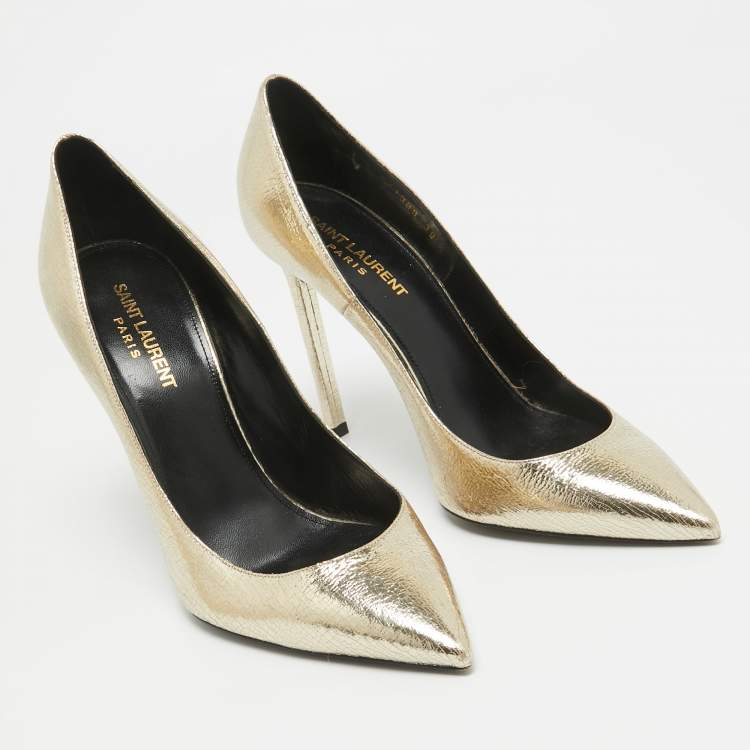 Pre Owned Saint Laurent Gold Leather Anja Pointed Toe Pumps Size 39