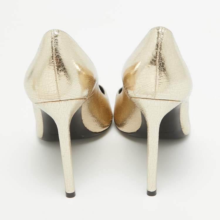 Pre Owned Saint Laurent Gold Leather Anja Pointed Toe Pumps Size 39