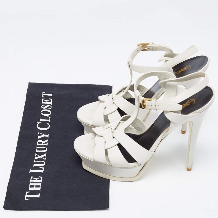 Pre Owned Saint Laurent White Leather Tribute Sandals Size 38