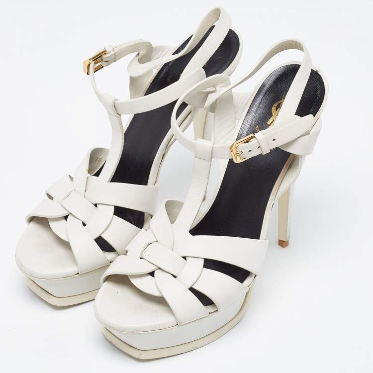 Pre Owned Saint Laurent White Leather Tribute Sandals Size 38