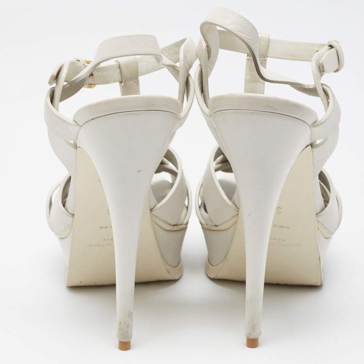 Pre Owned Saint Laurent White Leather Tribute Sandals Size 38