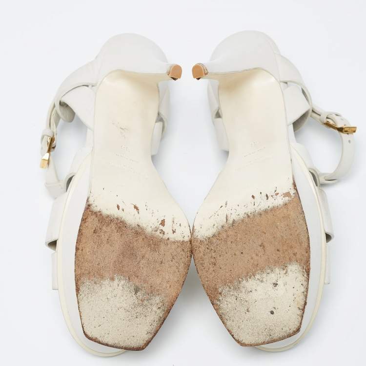 Pre Owned Saint Laurent White Leather Tribute Sandals Size 38