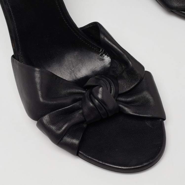 Pre Owned Saint Laurent Black Leather Ankle Strap Wedge Sandals Size 38