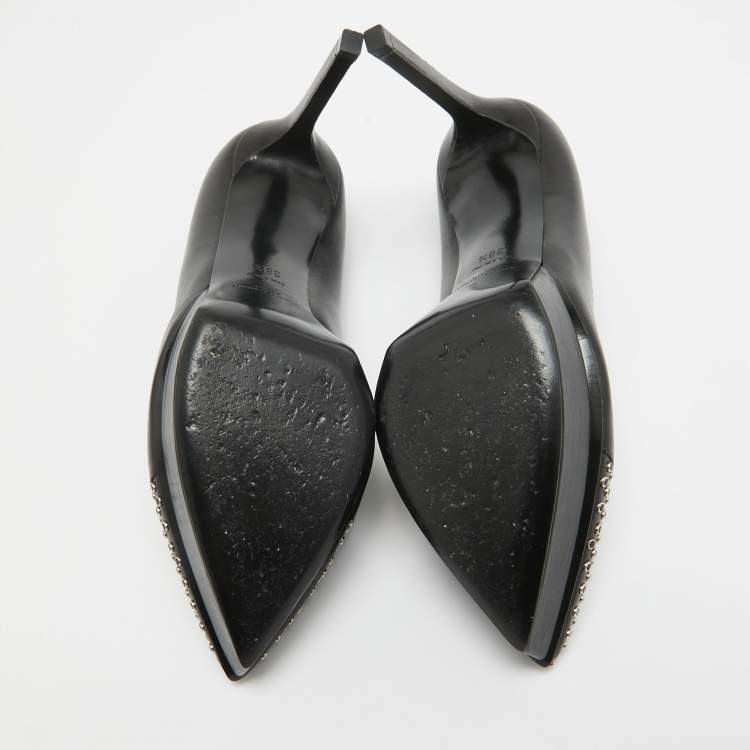 Pre Owned Saint Laurent Black Leather Crystal Embellished Pumps Size 38.5