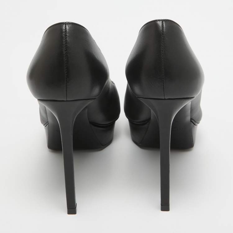 Pre Owned Saint Laurent Black Leather Crystal Embellished Pumps Size 38.5