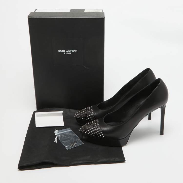 Pre Owned Saint Laurent Black Leather Crystal Embellished Pumps Size 38.5