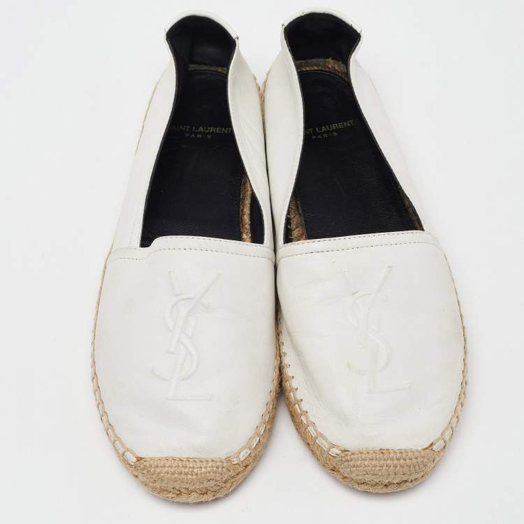 Pre Owned Saint Laurent White Leather Slip On Espadrilles Flats Size 37