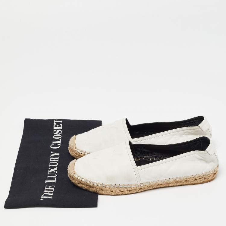 Pre Owned Saint Laurent White Leather Slip On Espadrilles Flats Size 37