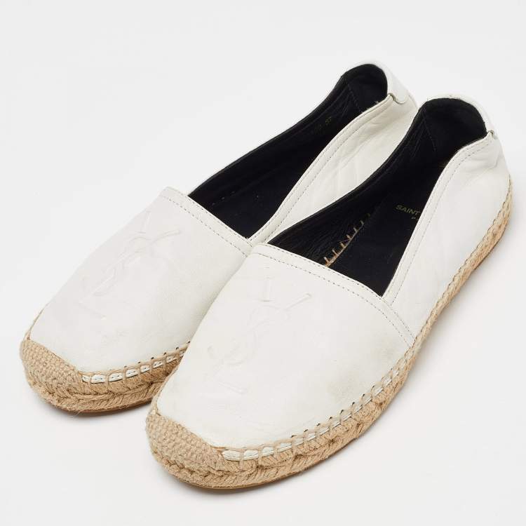 Pre Owned Saint Laurent White Leather Slip On Espadrilles Flats Size 37