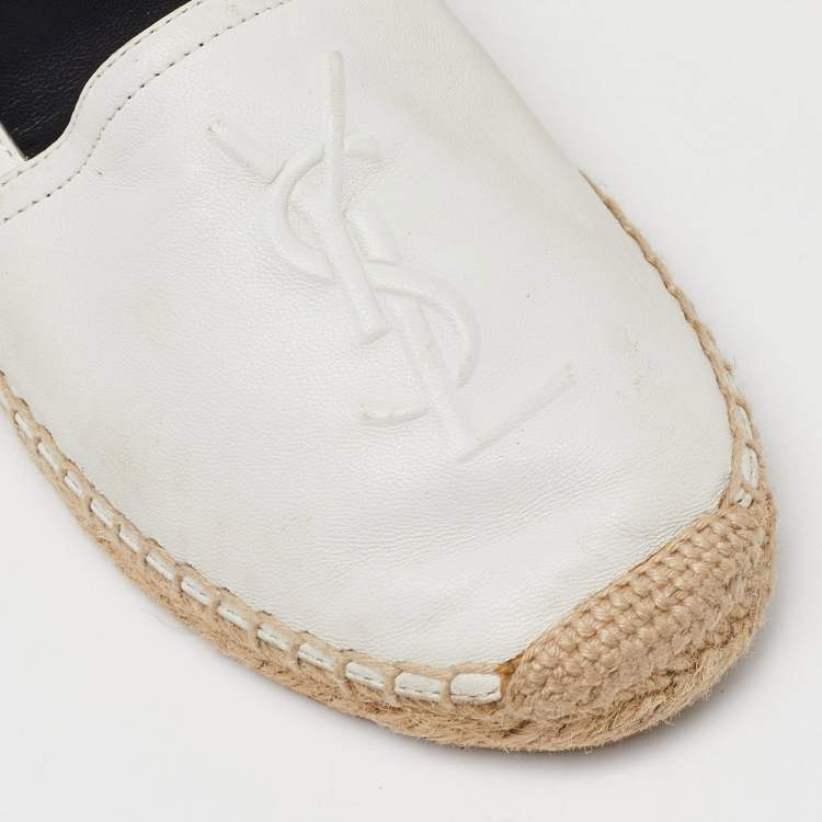 Pre Owned Saint Laurent White Leather Slip On Espadrilles Flats Size 37