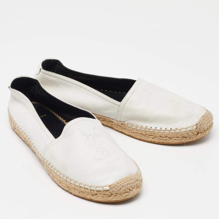 Pre Owned Saint Laurent White Leather Slip On Espadrilles Flats Size 37