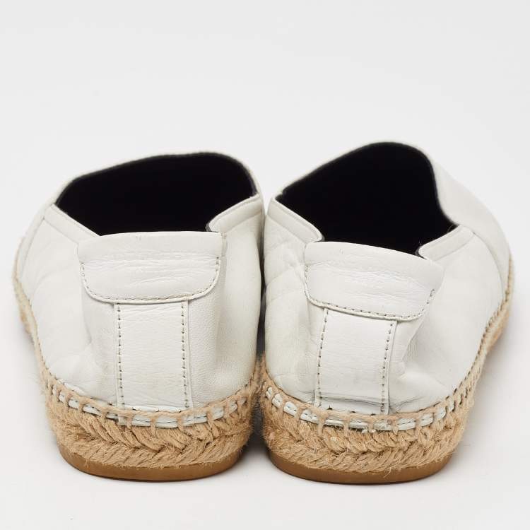 Pre Owned Saint Laurent White Leather Slip On Espadrilles Flats Size 37