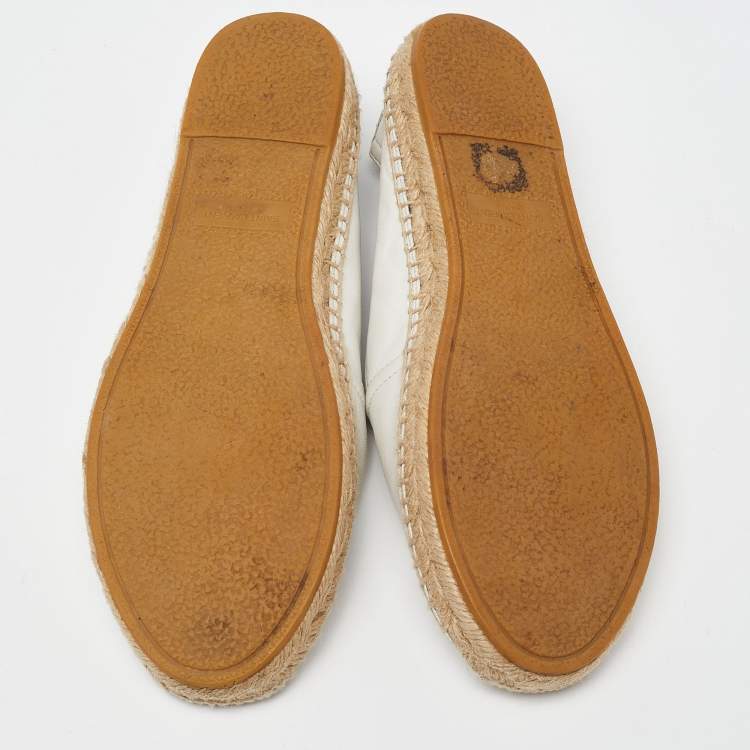Pre Owned Saint Laurent White Leather Slip On Espadrilles Flats Size 37
