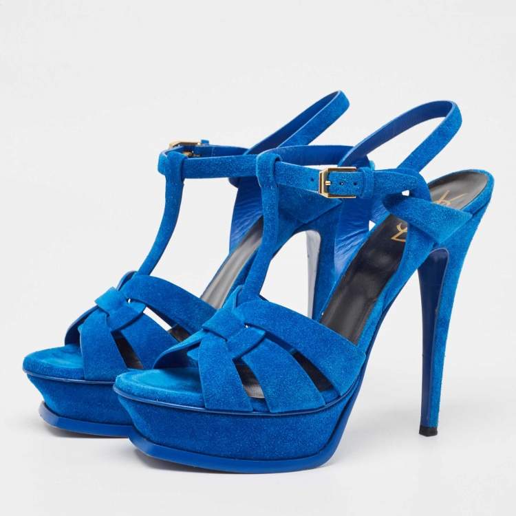 Pre Owned Saint Laurent Blue Suede Tribute Sandals Size 38