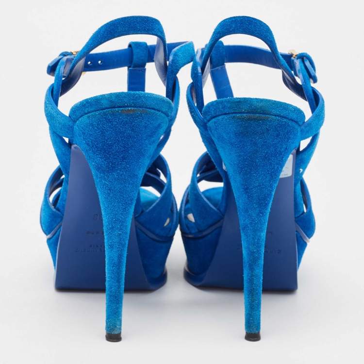 Pre Owned Saint Laurent Blue Suede Tribute Sandals Size 38