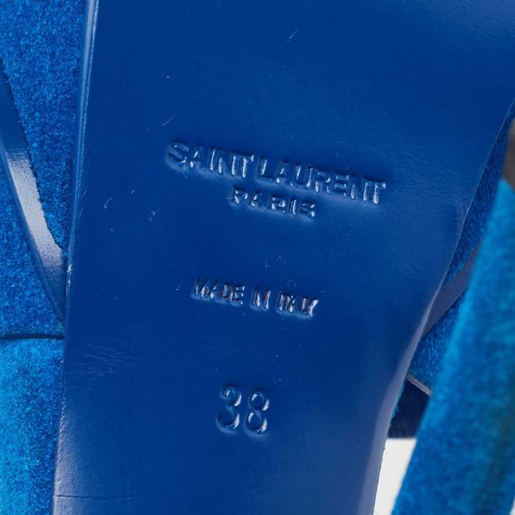 Pre Owned Saint Laurent Blue Suede Tribute Sandals Size 38