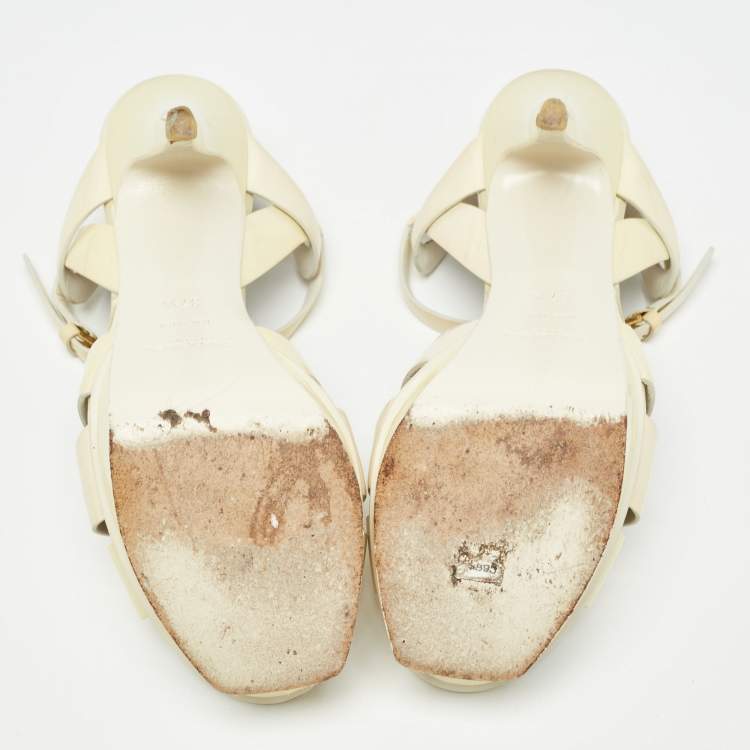 Pre Owned Saint Laurent White Patent Leather Tribute Sandals Size 37.5