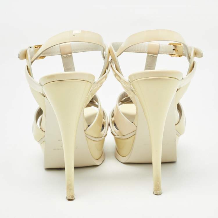 Pre Owned Saint Laurent White Patent Leather Tribute Sandals Size 37.5