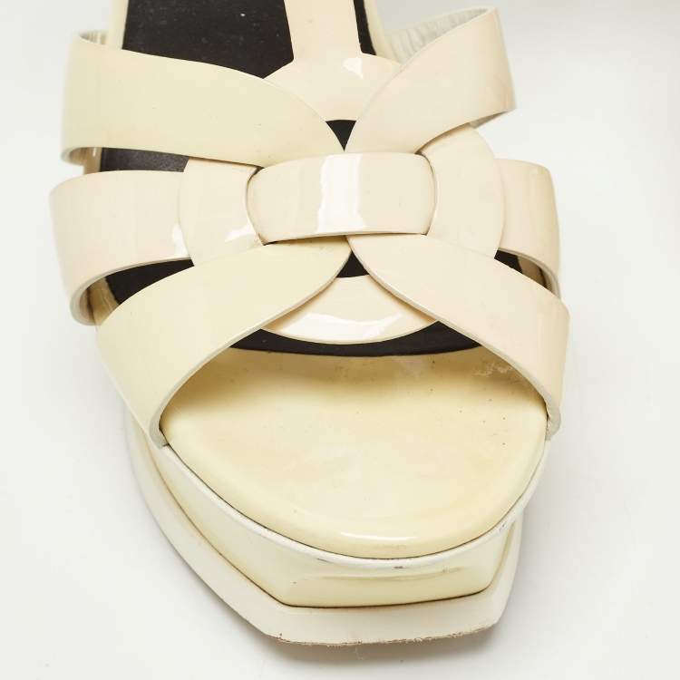 Pre Owned Saint Laurent White Patent Leather Tribute Sandals Size 37.5