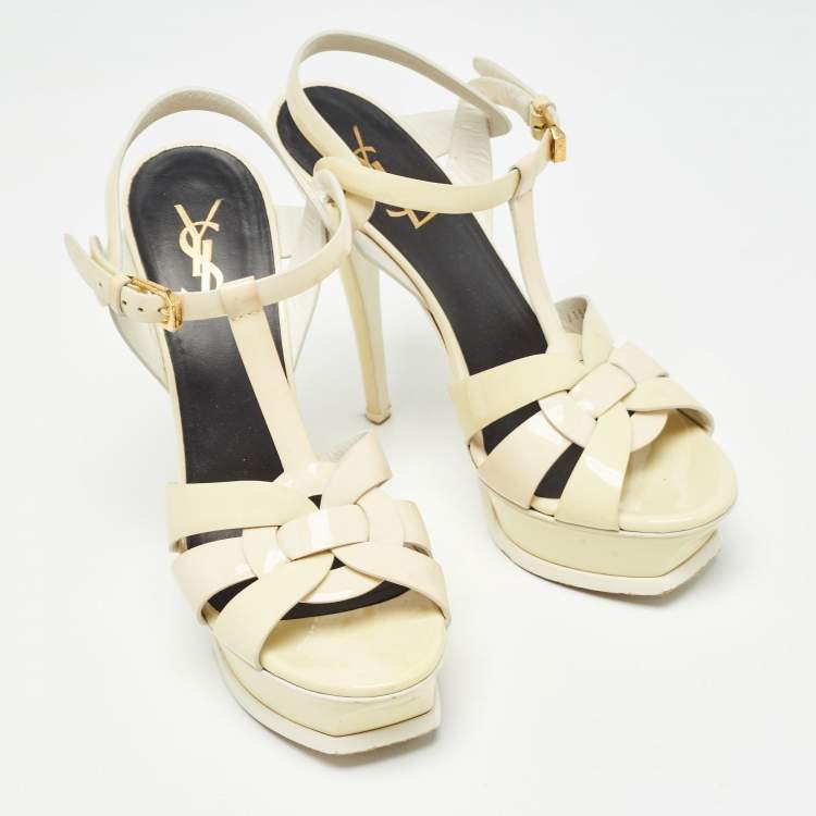 Pre Owned Saint Laurent White Patent Leather Tribute Sandals Size 37.5