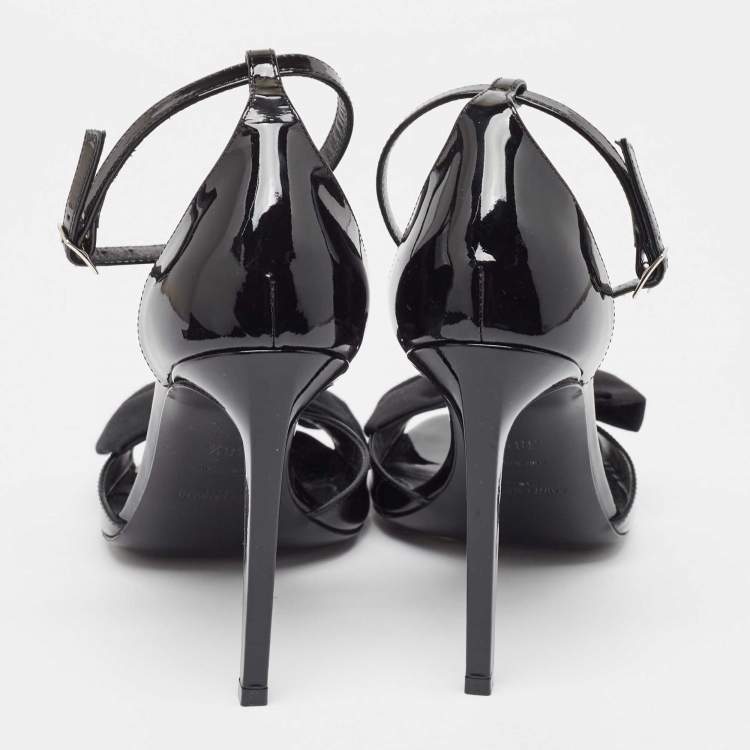 Pre Owned Saint Laurent Black Patent  Jane Bow Ankle Strap Sandals Size 38.5
