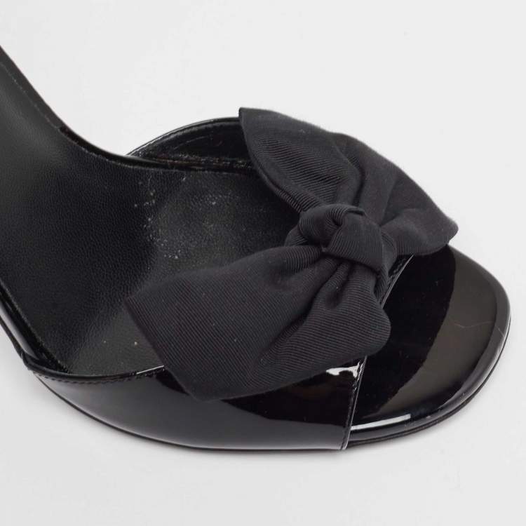 Pre Owned Saint Laurent Black Patent  Jane Bow Ankle Strap Sandals Size 38.5