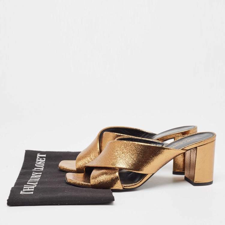 Pre Owned Saint Laurent Metallic Leather Loulou Sandals Size 39