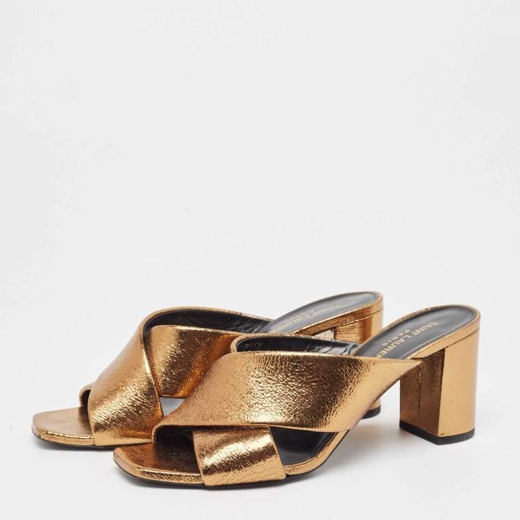 Pre Owned Saint Laurent Metallic Leather Loulou Sandals Size 39
