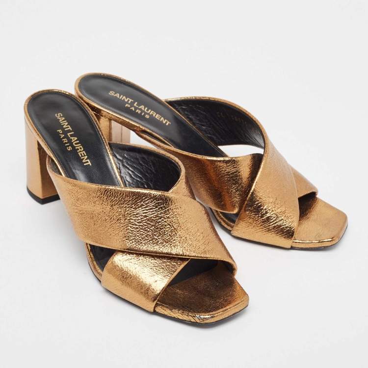 Pre Owned Saint Laurent Metallic Leather Loulou Sandals Size 39