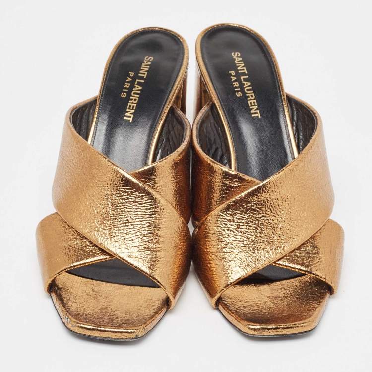 Pre Owned Saint Laurent Metallic Leather Loulou Sandals Size 39