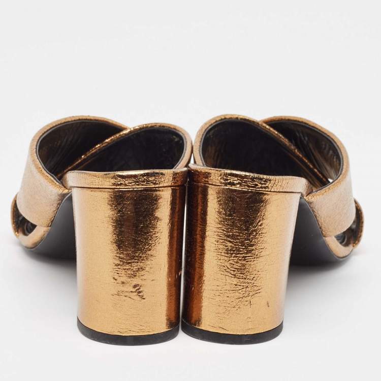 Pre Owned Saint Laurent Metallic Leather Loulou Sandals Size 39