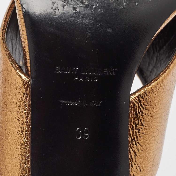 Pre Owned Saint Laurent Metallic Leather Loulou Sandals Size 39