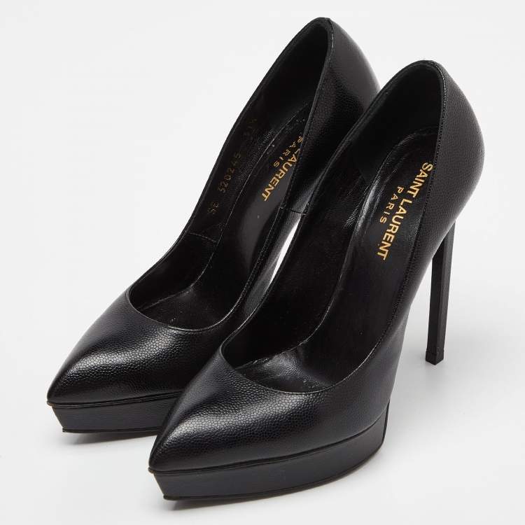 Pre Owned Saint Laurent Black Leather Anja Pumps Size 37.5