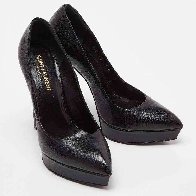 Pre Owned Saint Laurent Black Leather Anja Pumps Size 37.5