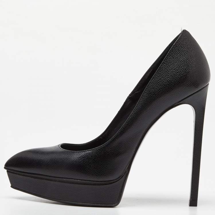 Pre Owned Saint Laurent Black Leather Anja Pumps Size 37.5