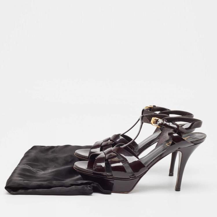Pre Owned Saint Laurent  Burgundy Patent Tribute Sandals Size 38.5