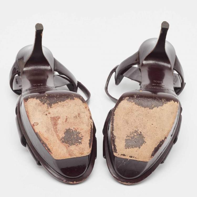 Pre Owned Saint Laurent  Burgundy Patent Tribute Sandals Size 38.5