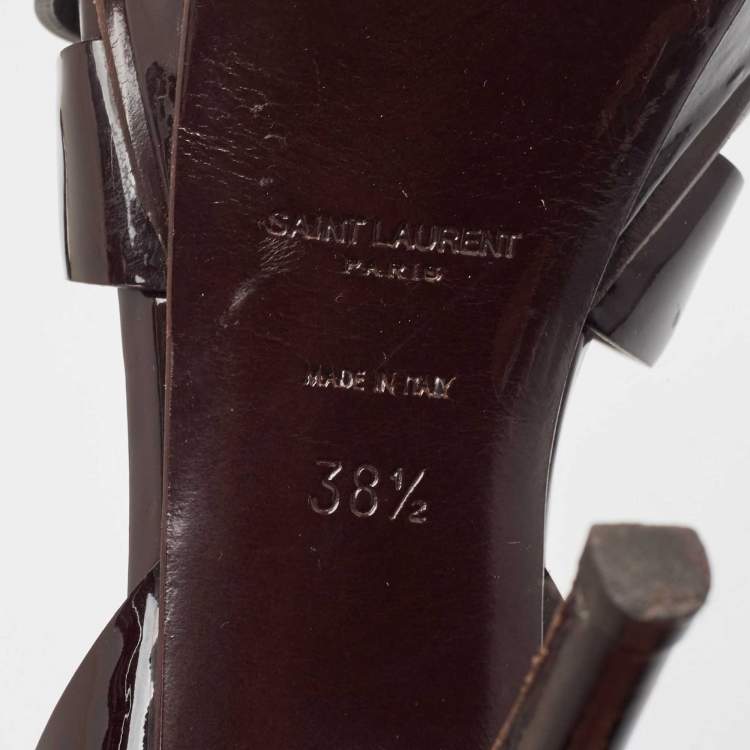 Pre Owned Saint Laurent  Burgundy Patent Tribute Sandals Size 38.5