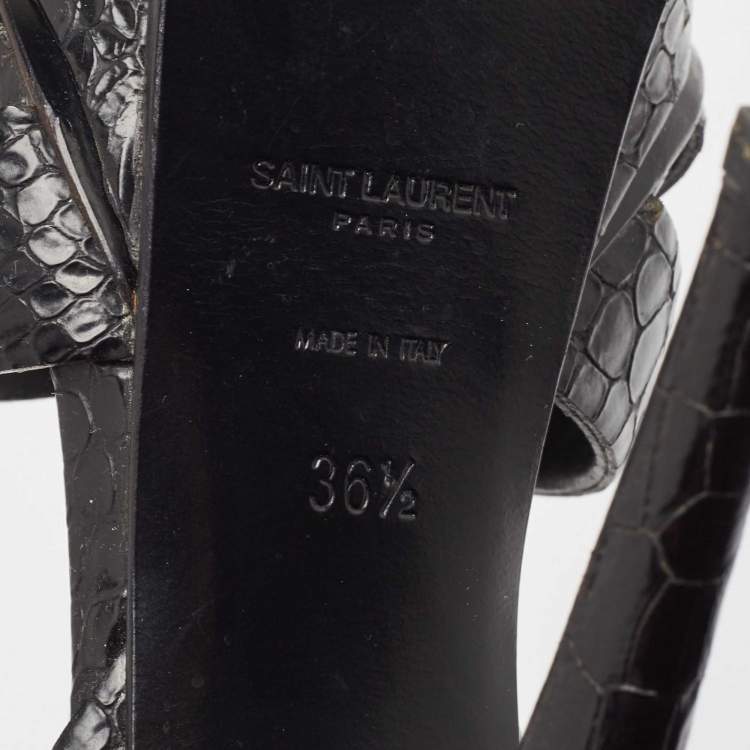 Pre Owned Saint Laurent Black Embossed Crocodile Tribute Sandals Size 36.5