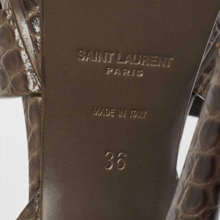Pre Owned Saint Laurent Grey Embossed Crocodile Tribute Sandals Size 36