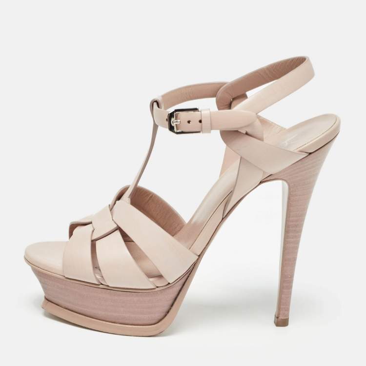Pre Owned Saint Laurent Pink Leather Tribute Sandals Size 36