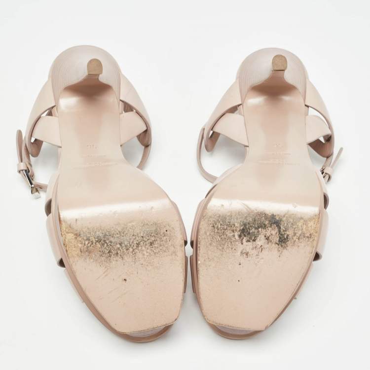 Pre Owned Saint Laurent Pink Leather Tribute Sandals Size 36