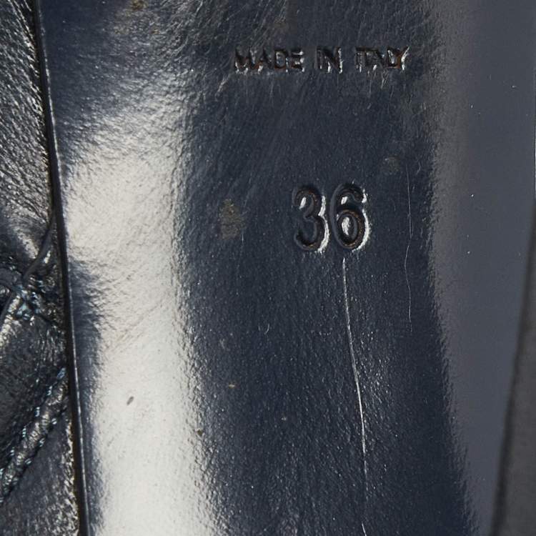 Pre Owned Yves Saint Laurent Navy Blue/Black Leather and Patent Leather Tribute Platform Ankle Booties Size 36