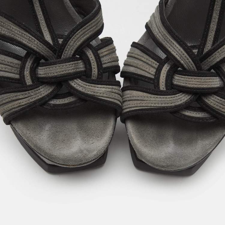 Pre Owned Saint Laurent Grey/Black Suede Tribute Sandals Size 39
