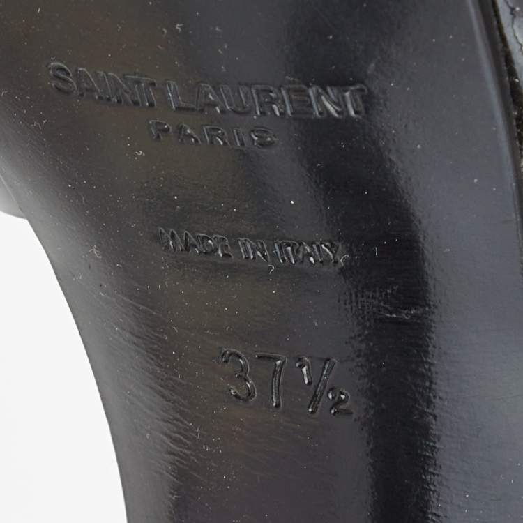 Pre Owned Saint Laurent Black Patent Tribute Ankle Sandals Size 37.5 