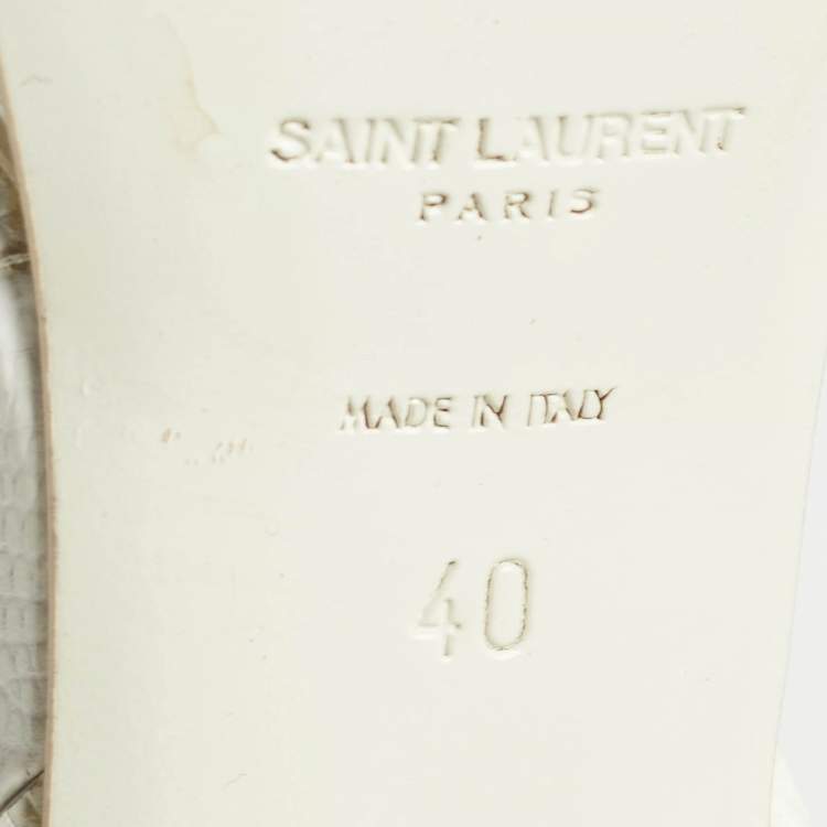 Pre Owned Saint Laurent White Lizard Embossed Leather Tribute Sandals Size 40